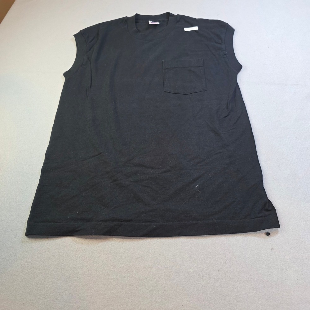 Vintage BVD Black Pocket T-Shirt Sleeveless Cut Off Single Stitch Cotton Mens L